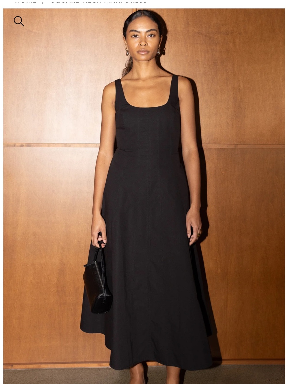 OAK + FORT Black Square-Neck Midi Dress